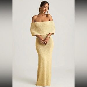 NWT Bouclé Off-Shoulder Maxi Dress in Yellow